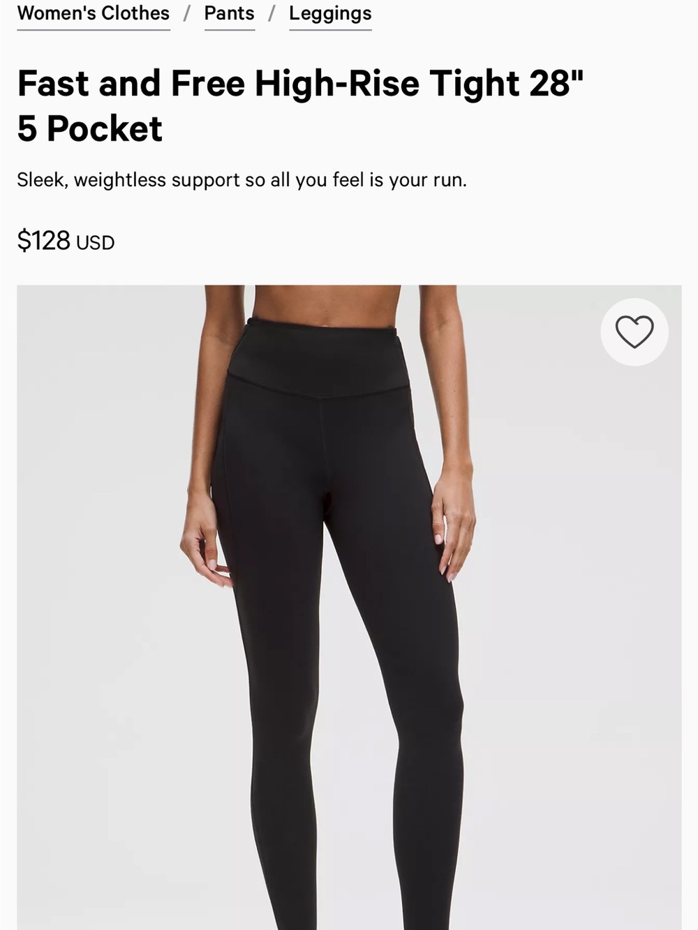 lululemon athletica Fast and Free High-Rise Tight 28" - Black